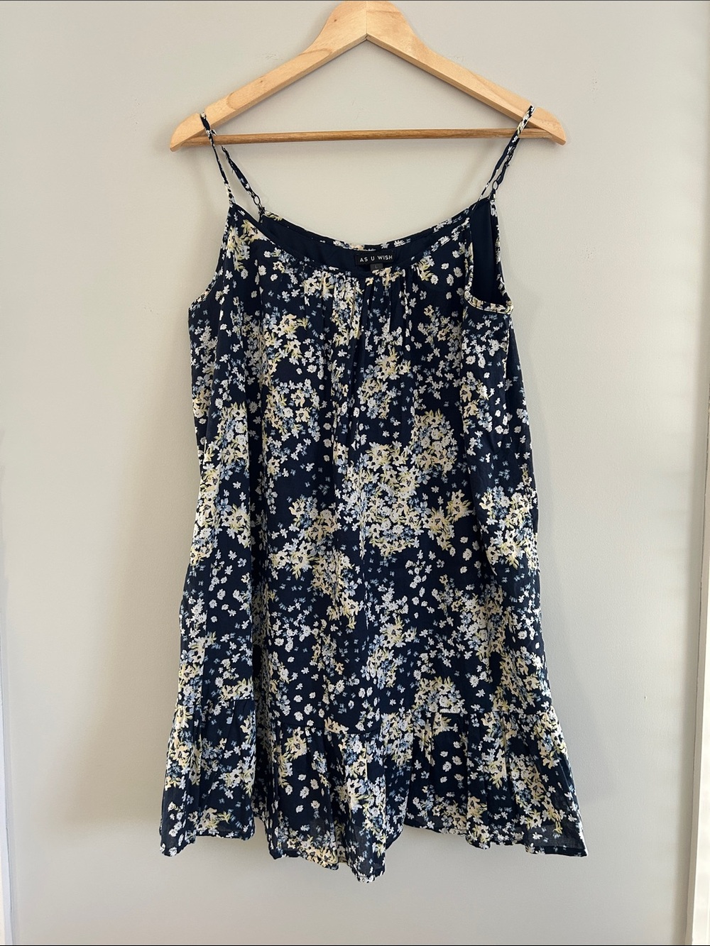 As U Wish Navy Floral Mini Dress with Cream & Light Yellow Flowers